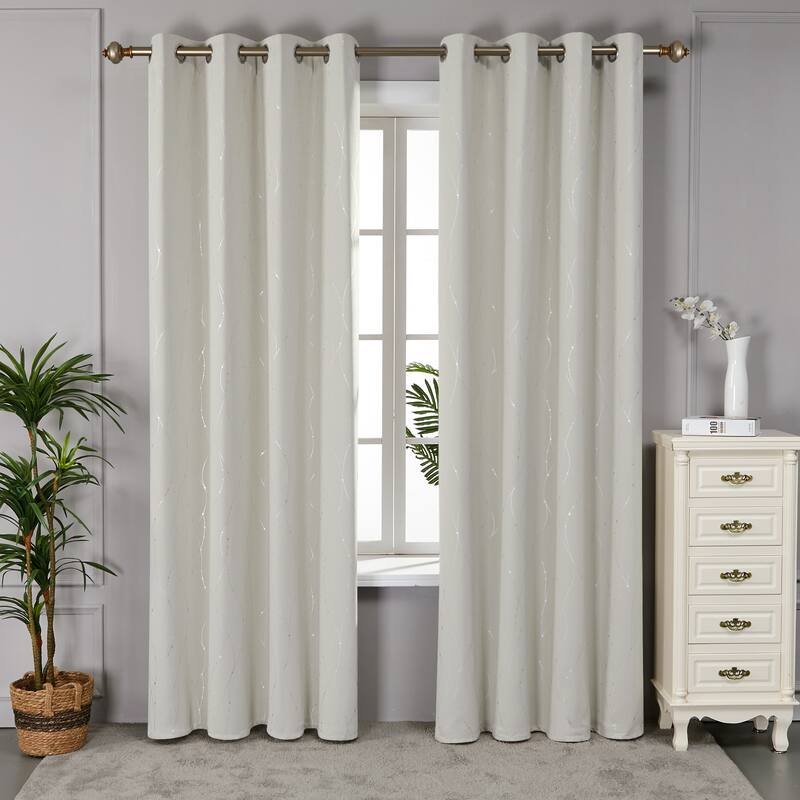 Deconovo Wave Line with Dots 52 Width Curtains Pair(2 Panel) - 42x54 Inch - Cream