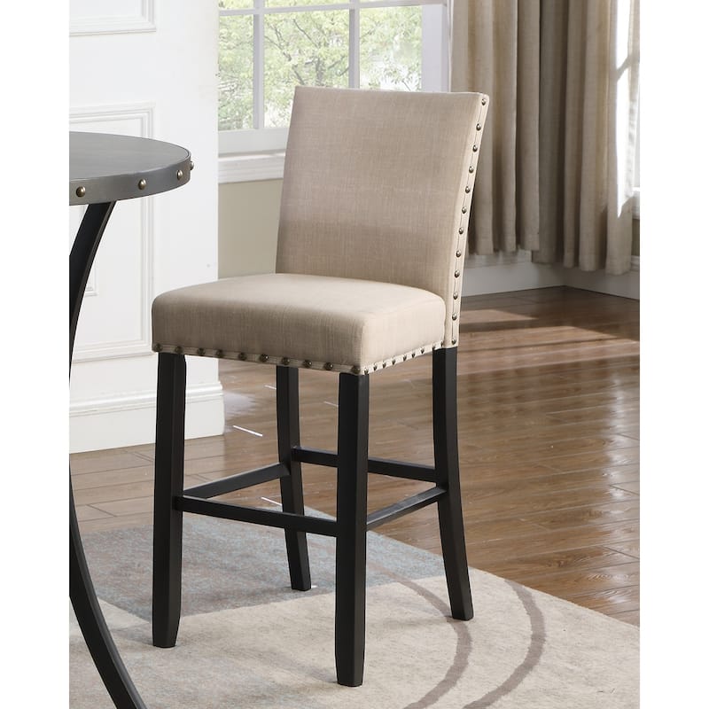 Counter Height Bar Stools Set of 2, Linen Fabric Upholstered Bar Stool, Dining Chairs with Nailhead Trim & Solid Wood Legs - Tan