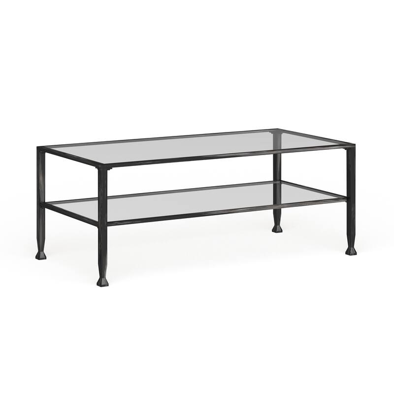 SEI Furniture Glenn Black Rectangle Metal Coffee Table with Glass Top and Bottom Shelf - Black - Glass