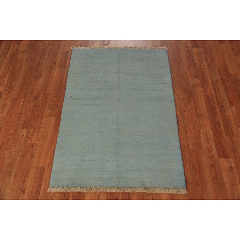 Light Blue Gabbeh Modern Rug Hand-Knotted Solid Wool Carpet - 2'7" x 3'9"