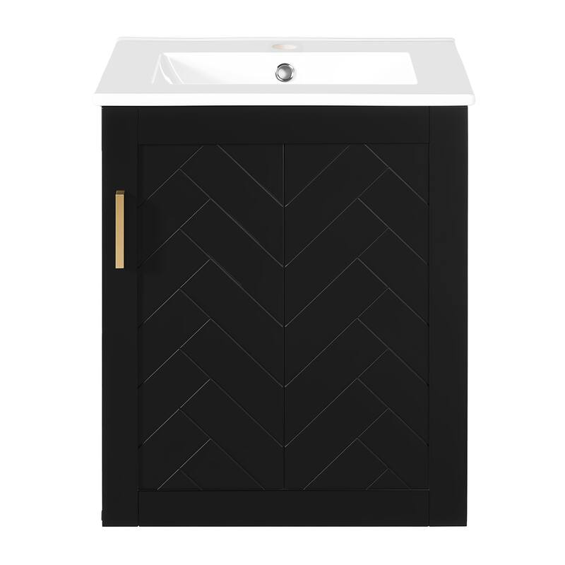 20" Small Floating Bathroom Vanity with Ceramic Sink Combo, Wall Mounted Bathroom Cabinet with Side Shelf