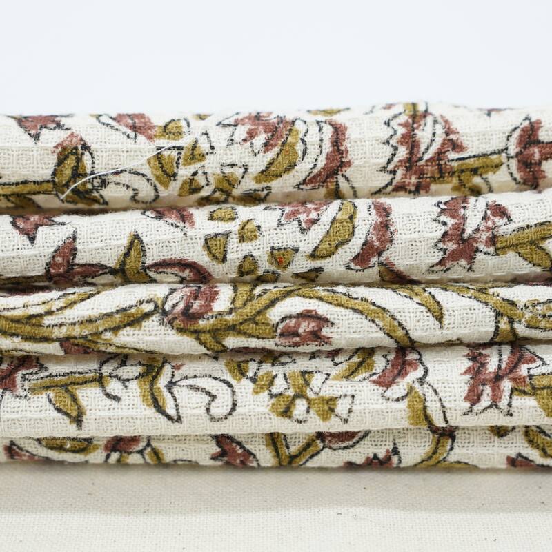 Fabdivine Honeycomb or Waffle Weave Hand Block Floral Print Hand Towel, Kitchen Gift Use
