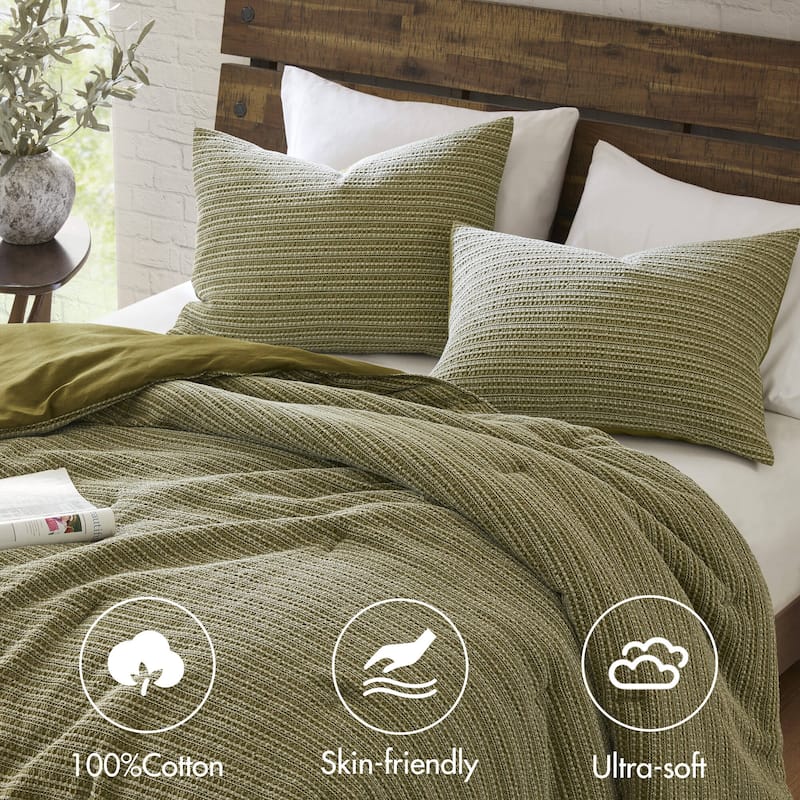 3PCS King/Cal King Waffle Washed Comforter Set