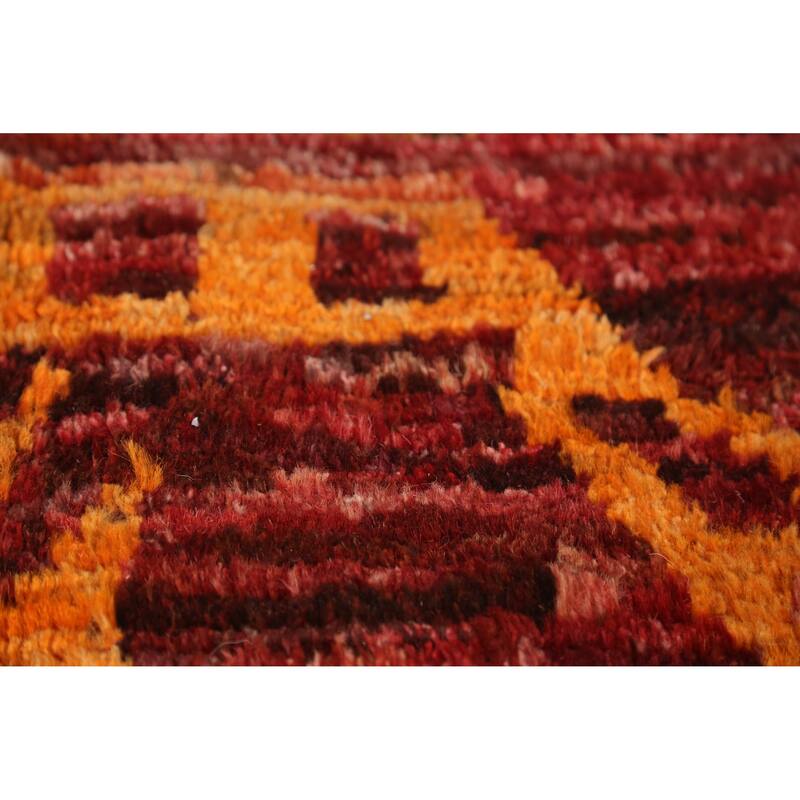 Geometric Red Moroccan Oriental Area Rug Hand-Knotted Wool Carpet - 6'10" x 9'7"