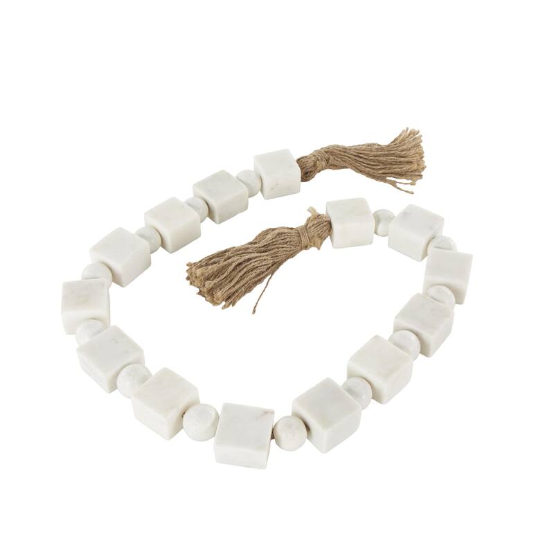 Marble Handmade Square Garland with Tassel with Knotted Brown Jute - White - Roche River Decor