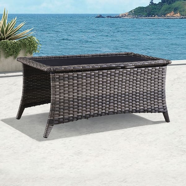Outdoor Wicker Coffee Table Glass Top Table End Table Bed Bath