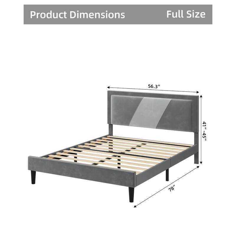 Bed Frame with Adjustable Height Headboard Velvet