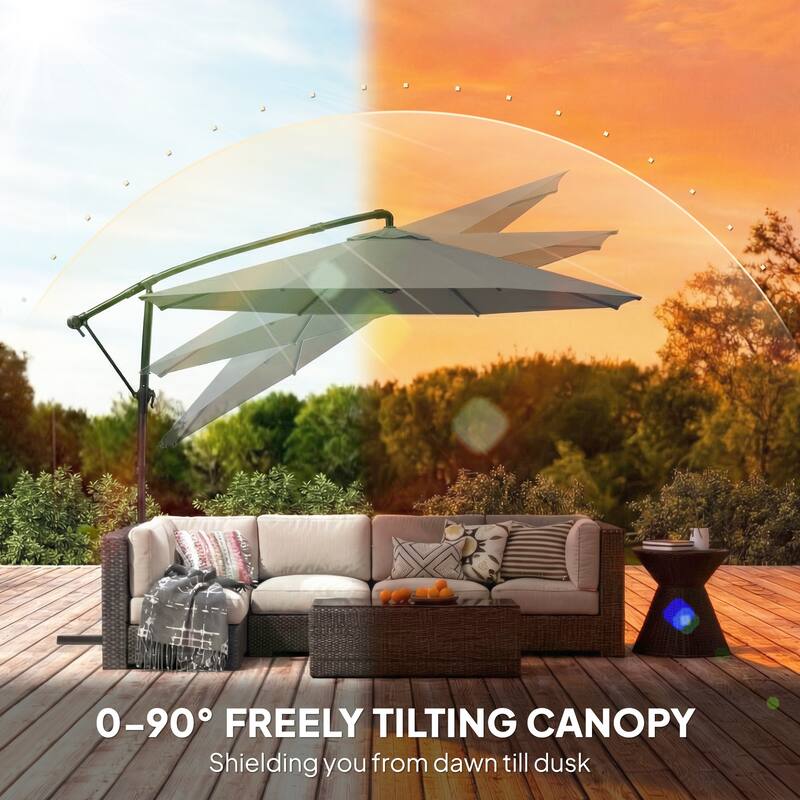 Outsunny 10 ft Offset Patio Umbrella with Cover, Round Hanging Cantilever Umbrella with 6-Position 360° Rotation, Sky Blue