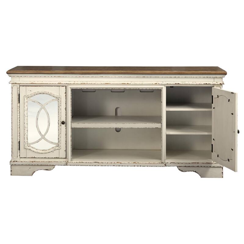 Realyn Casual Extra Large TV Stand w/Fireplace Option Chipped White