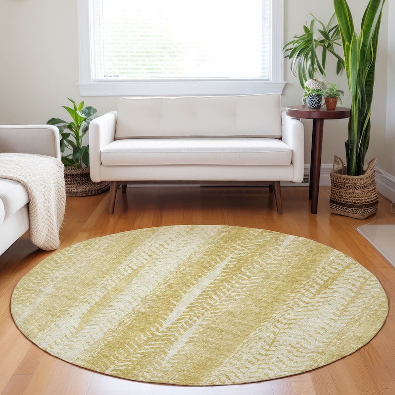 Machine Washable Indoor/ Outdoor Chantille Modern Imprints Rug - Gold - 8' x 8'