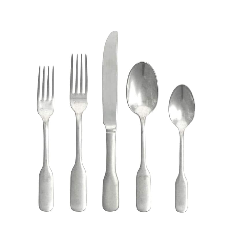 Fortessa Ashton 18/10 Stainless Steel, 5PC Flatware Set (Service for 1), Silver - 5 Piece Set - Antiqued Silver - Service for 1
