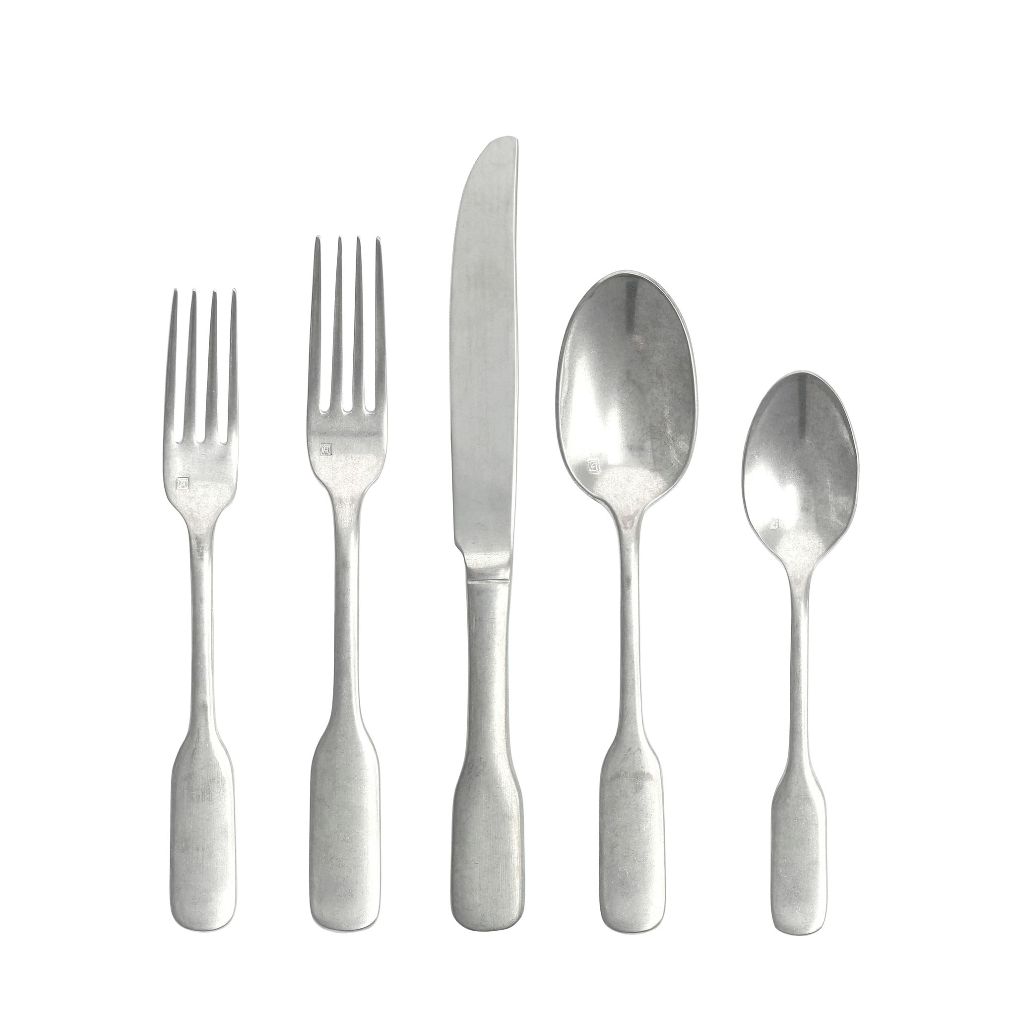 Fortessa Ashton 18/10 Stainless Steel, 5 Piece Flatware Set (Service for 1), Antiqued Silver