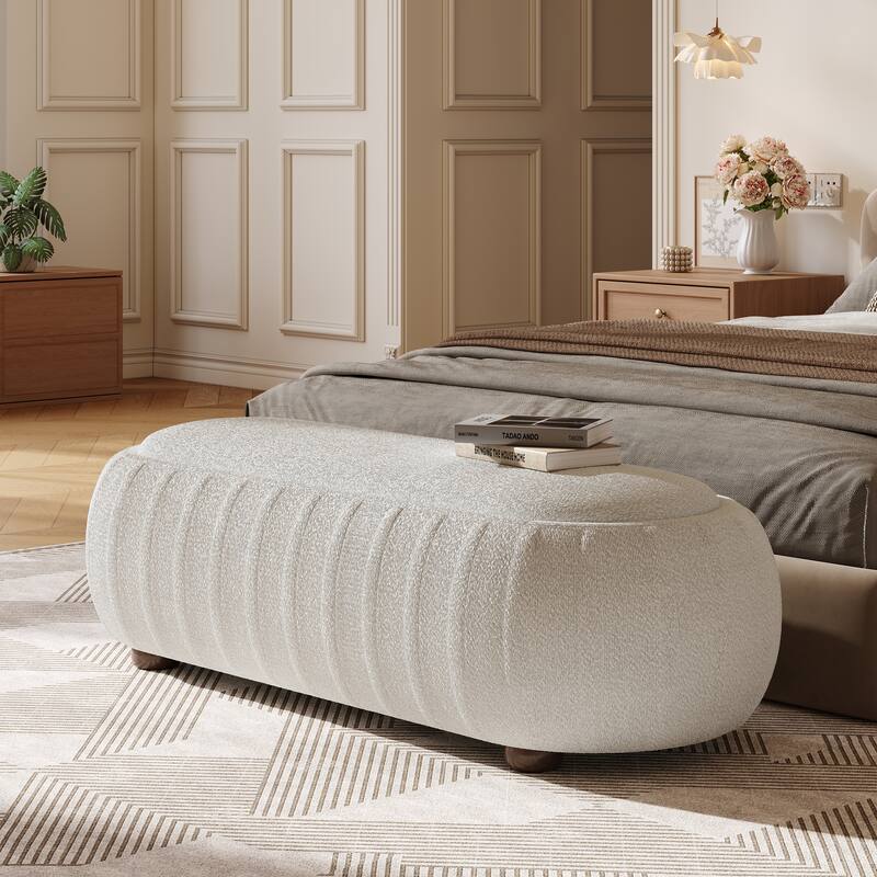 Christopher Knight Home - Curve Modern Upholstered Wooden Ottoman with Oval Design - White