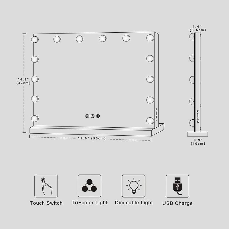 GTU Furniture LED Makeup Hollywood Table/Wall Mount Vanity Mirror with Lights