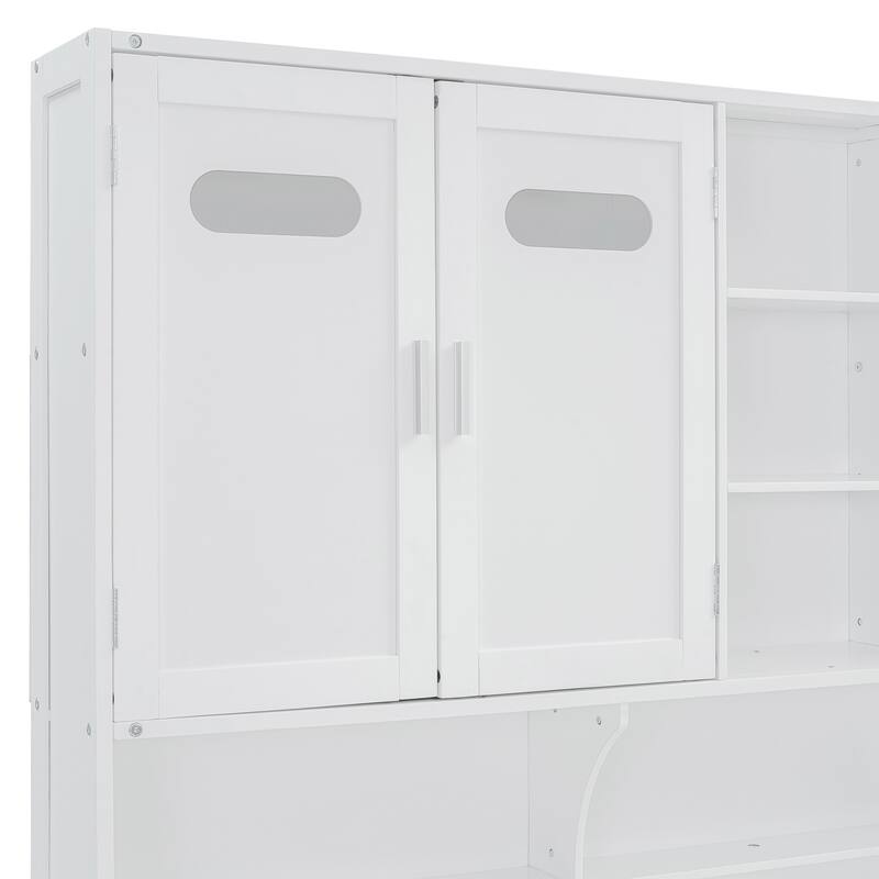 Full Size Bed Frame with All-in-One Bookcase, Full DayBed with Hydraulic Bed, Wood Platform Bed No Box Spring Needed