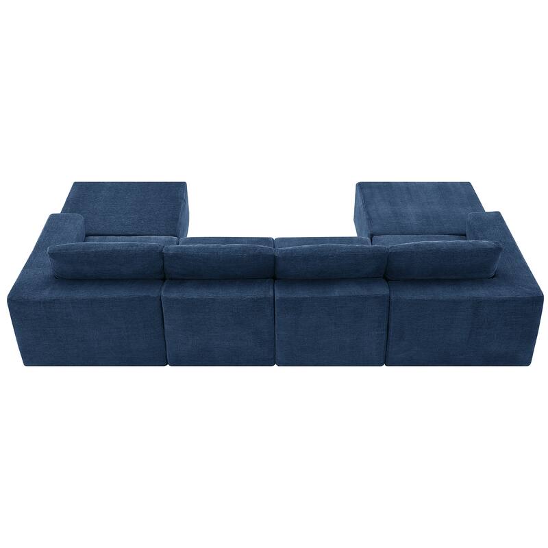 110*72" Modular U Sofa w/ Ottomans, Navy Chenille, No Assembly, 3 Colors, LR & BR