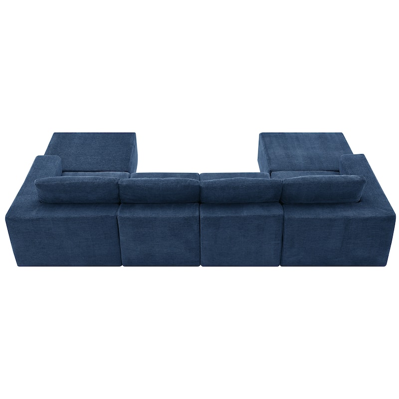 Modular U-Shaped Sectional Sofa with 2 Ottomans, Chenille Cloud Floor Couch, Fully Compressed Upholstered Sofa