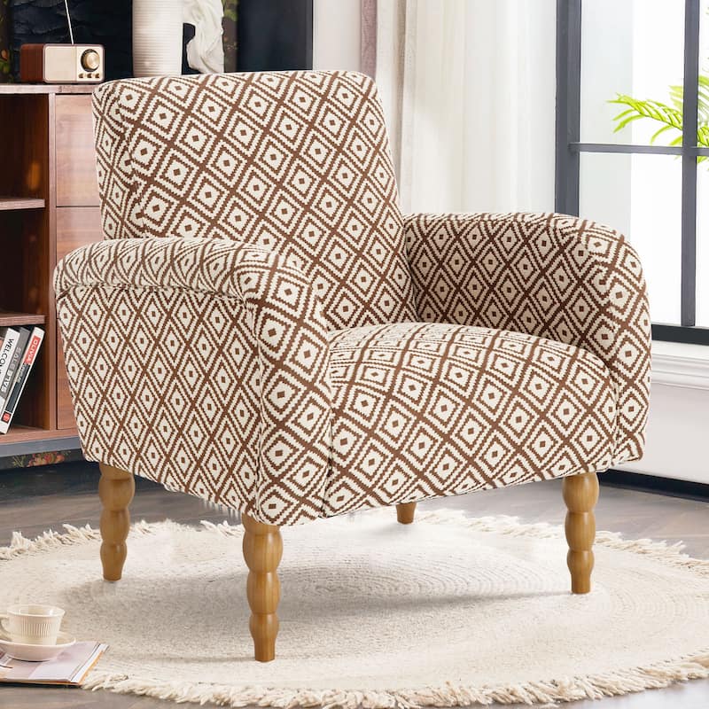Fabric Armchair Accent Chair with Arms & Wood Legs