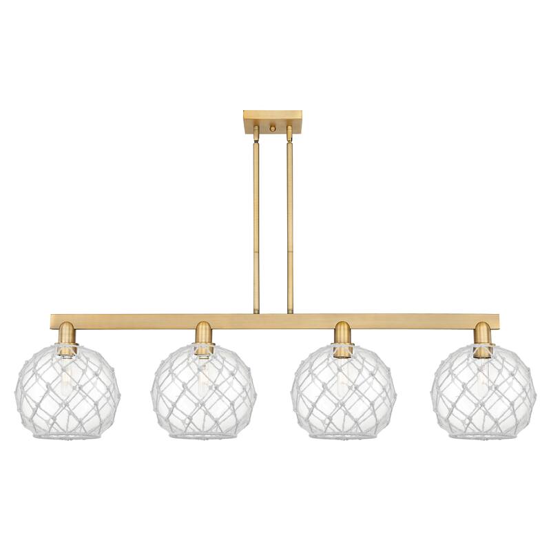 Innovations Lighting Endless Possibilities Arcadia - Farmhouse Rope - 4 Light 53" Stem Hung Island Light - Clear Glass with White Rope/Brushed Brass