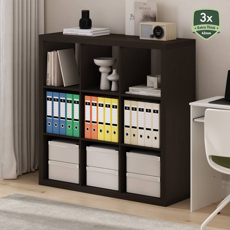 Furinno Cubicle Extra Thick Frame Decorative Cube Storage Organizer, 9-Cube, Dark Oak
