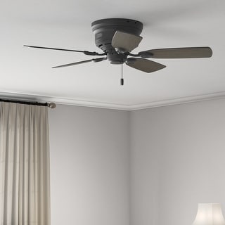 Hunter 42" Low Profile IV Flush Mount Ceiling Fan and Pull Chain, Matte Black - Traditional, Transitional