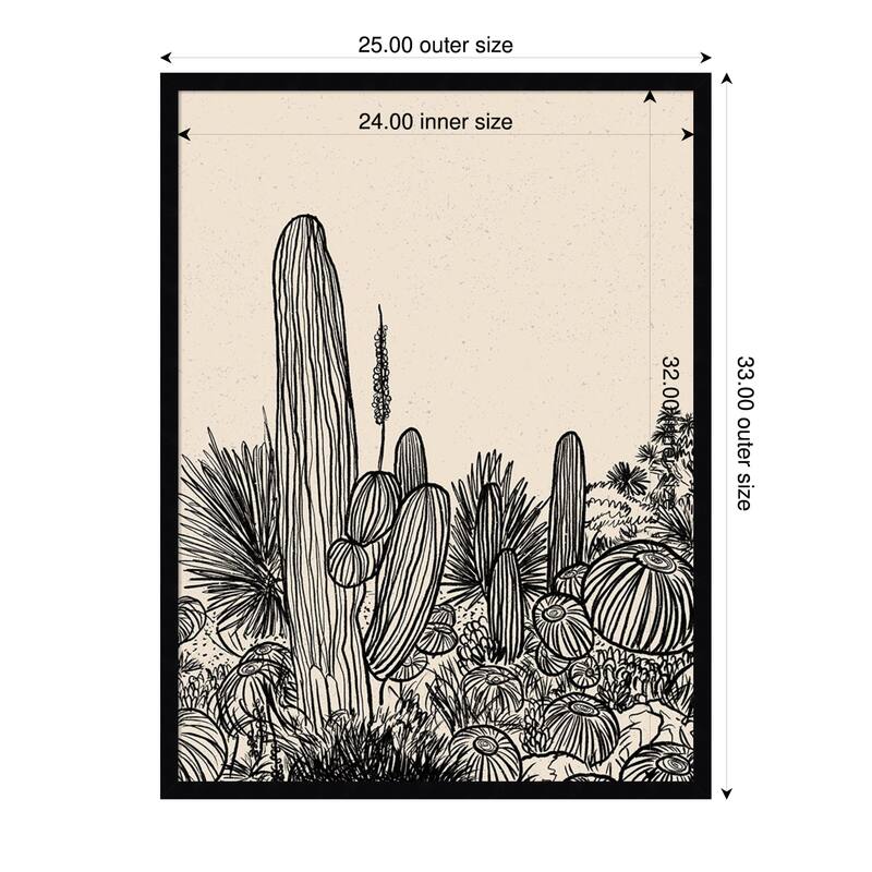 Amanti Art Framed Fabric Pinboard Cactus Drawing I by Walker Noble Printed Bulletin Board - Board Size 24 x 32