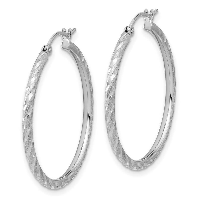 Curata 14k White Gold Polished and Satin Diamond cut Hoop Earrings - 26.75x30mm
