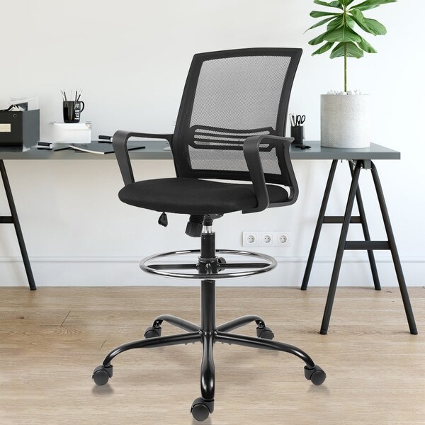 NEW Tall Office Chair Drafting Stool Seat Adjustable Height Swivel Bar Work Desk 
