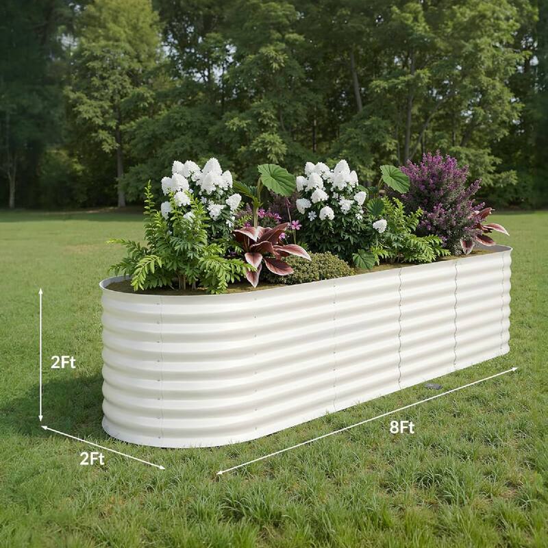 8x2x2ft 2Pcs Galvanized Raised Garden Bed Planter Boxes Outdoor, Off-White for Vegetables, Fruits, Flowers, Herbs - N/A