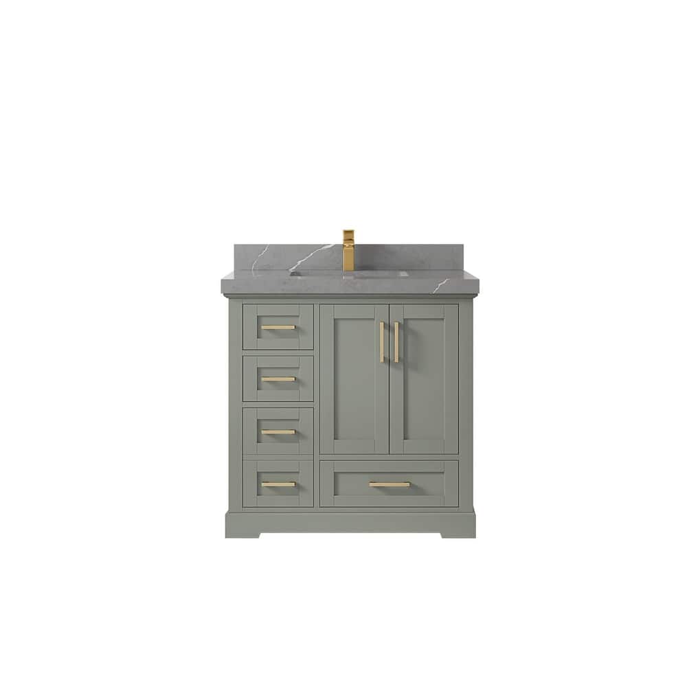 Willow Collections 36 x 22 Boston Center Sink Right Bathroom Vanity with Countertop
