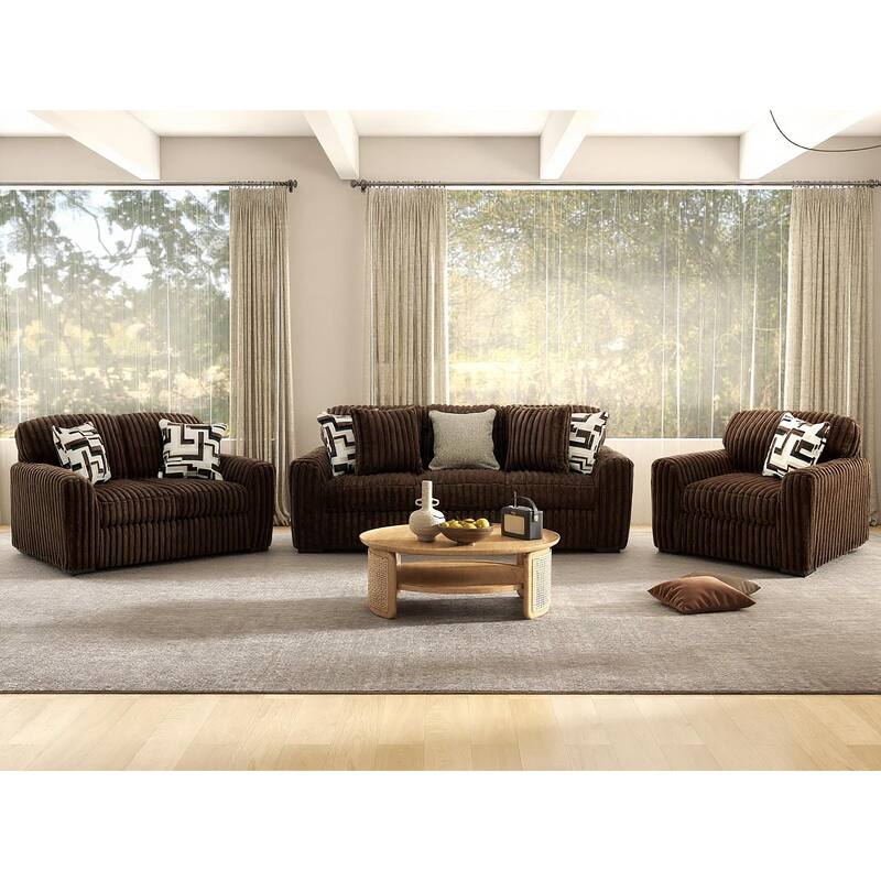 Roundhill Furniture Solenne 4-Piece Living Room Set, Oversized Sofa, Loveseat, Chair and a Half, and Ottoman