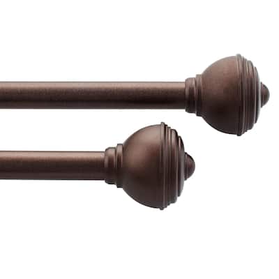 Deco Window 2 Pack Single Curtain Rod with Urn Finials & Brackets Set - 28" to 48", 5/8 Inch Diameter, Brown - 28 to 48 inches