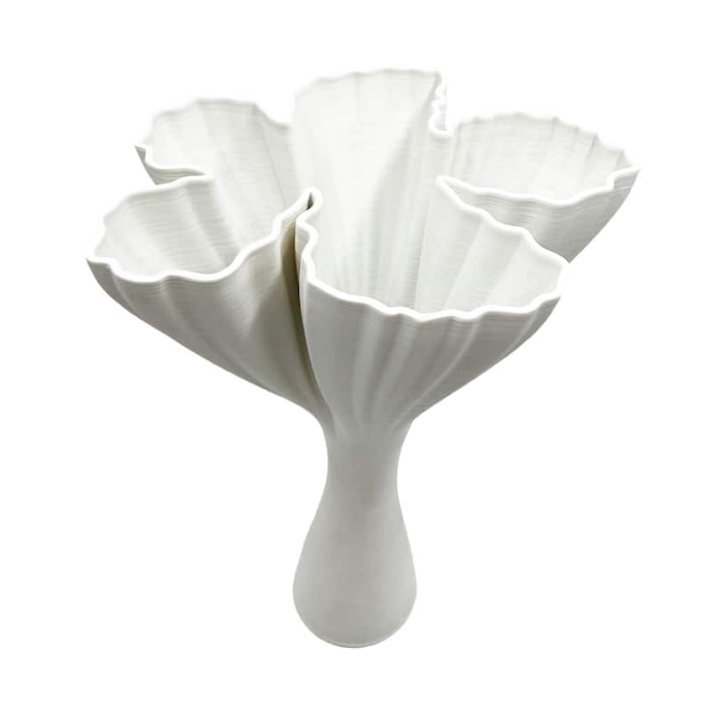 15 Inch Tall White Ceramic Abstract Vase in White