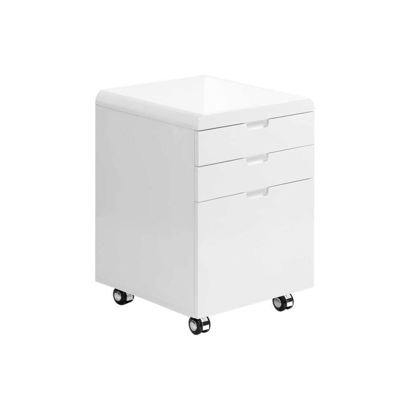 File Cabinet, Rolling Mobile, Storage Drawers, Printer Stand, Office, Work, Glossy White Laminate, Contemporary, Modern