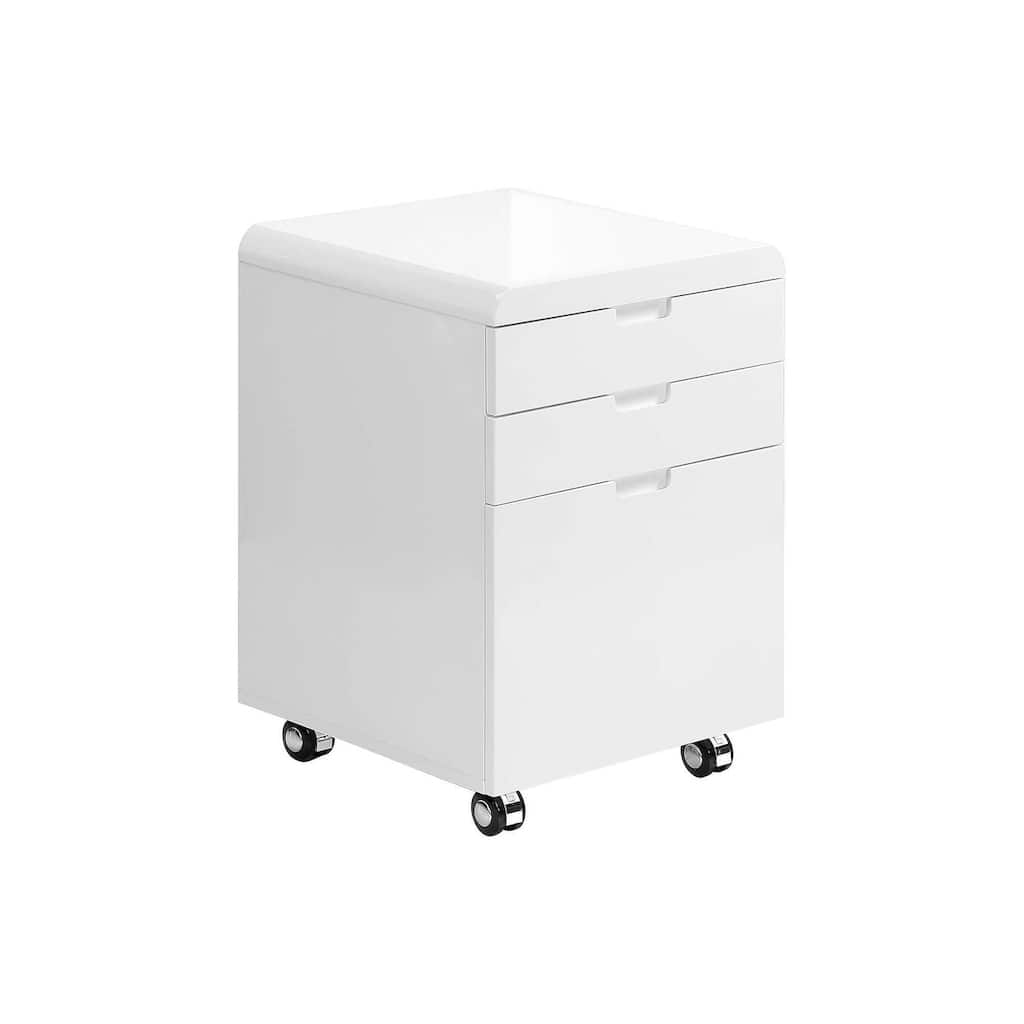 File Cabinet, Rolling Mobile, Storage Drawers, Printer Stand, Office, Work, Glossy White Laminate, Contemporary, Modern