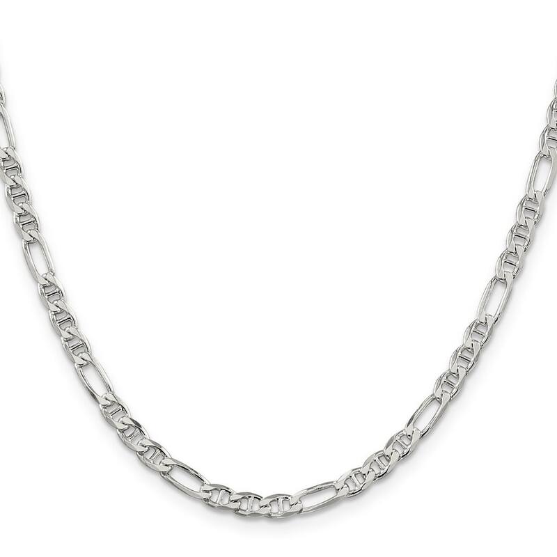 Curata 925 Sterling Silver Italian 3.75mm Figaro Mariner Anchor Chain Necklace For Men