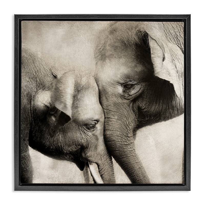 Stupell Elephant & Baby Hug Framed Floater Canvas Wall Art Design By CAD Designs - 18 x 18 - Black