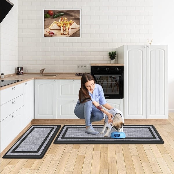 slide 2 of 7, 2 PCS Kitchen Mat Cushioned Anti-Fatigue Non-Skid Waterproof Rugs - 17.3x47 17.3x47 - Black