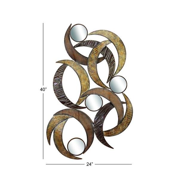 Beige Metal Abstract Home Wall Decor with Round Mirror Accents