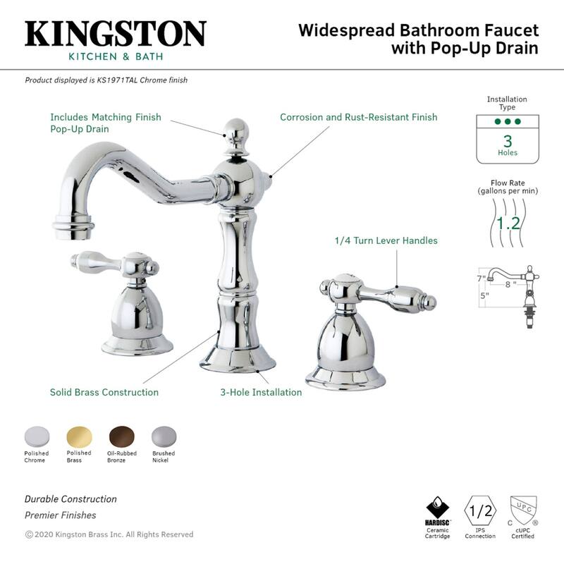 Tudor Deck Mount Widespread Bathroom Faucet with Brass Pop-Up