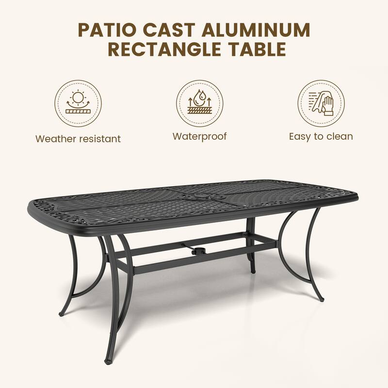 Clihome Outdoor Table Cast Aluminum Dining Rectangular Table