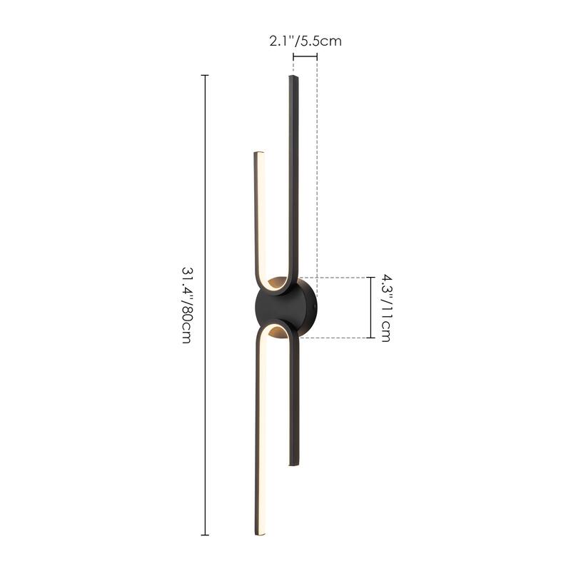 2-Light Modern Aluminum Black Linear Bathroom Vanity Light Integrated LED 3000K Wall Light