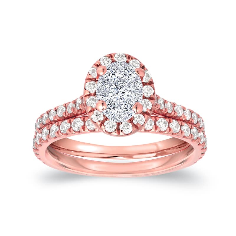 Auriya 3/4ctw Oval Halo Diamond Engagement Ring Set 14k Gold