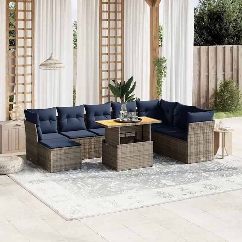 vidaXL Patio Sofa Set with Cushions Outdoor Furniture 7 Piece Poly Rattan - 21.7 x 24.4 x 27.2 - Grey