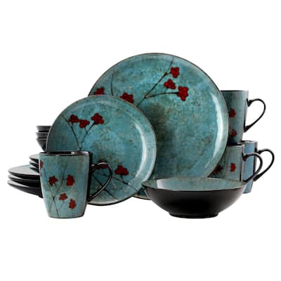 Spring Bloom Light Blue Stoneware Dinnerware Set 16 Pieces