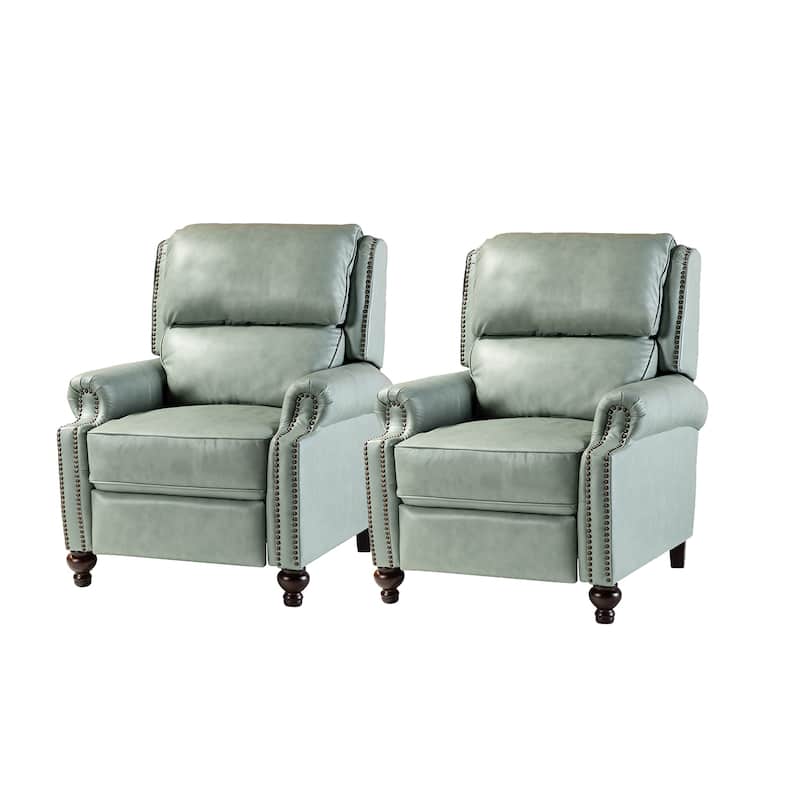 Gabriela Mid-Century Modern Genuine Leather Recliner with Tapered Block Solid Wood Feet Set of 2 by HULALA HOME