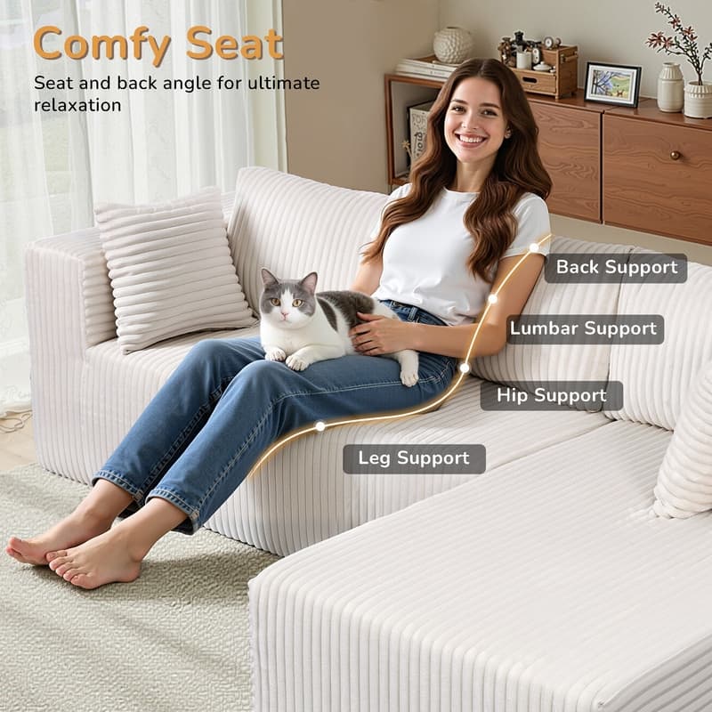 Modular Plush Sofa, All-Foam No Springs, Space-Saving for Living Room