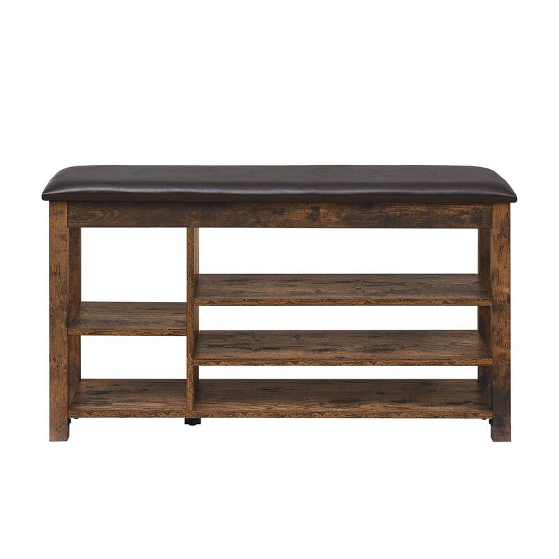 Height-Adjustable Rubberwood Shoe Bench with Storage - Vintage Style Entryway Organizer