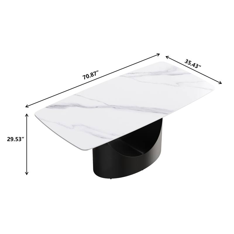71" Marble table with Rectangular Slate Top and Ingot Shape Pedestal Leg
