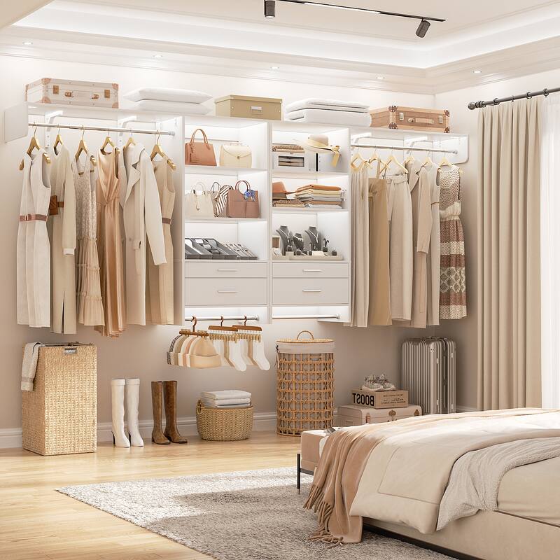 Rackcog Laundry Room Organizer with Drawers, Wall-mounted Closet System with Hanging Rods